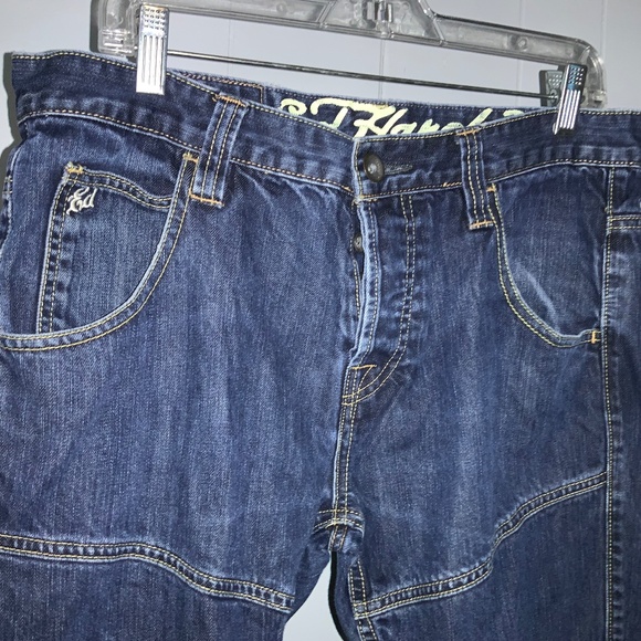 ED HARDY Denim C. AUDIGIER Button Fly Knee Pad Straight leg jeans Sz 33x 32 Y2K - Picture 4 of 14